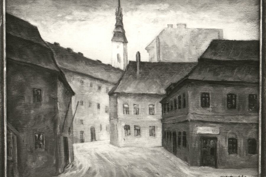 Robert Hliněnský, Františkánská 1945, 45 × 55 (olej plátno?), majitel B. Komůrka?